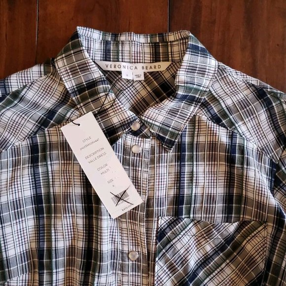 VERONICA BEARD Valle Plaid Minidress Navy Green & White Plaid Women's Size 6 - Picture 10 of 15